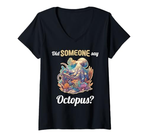 Damen Oktopus Kraken Krake T-Shirt mit V-Ausschnitt von Oktopus Kraken Krake Tier Shop
