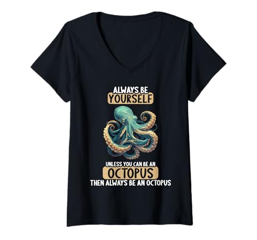 Damen Oktopus Kraken Krake T-Shirt mit V-Ausschnitt von Oktopus Kraken Krake Tier Shop