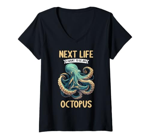 Damen Oktopus Kraken Krake T-Shirt mit V-Ausschnitt von Oktopus Kraken Krake Tier Shop