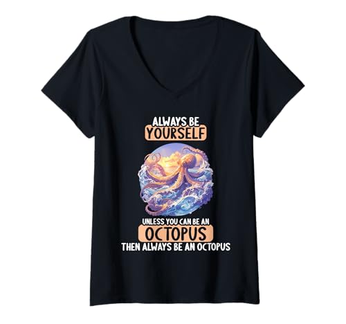 Damen Oktopus Kraken Krake T-Shirt mit V-Ausschnitt von Oktopus Kraken Krake Tier Shop