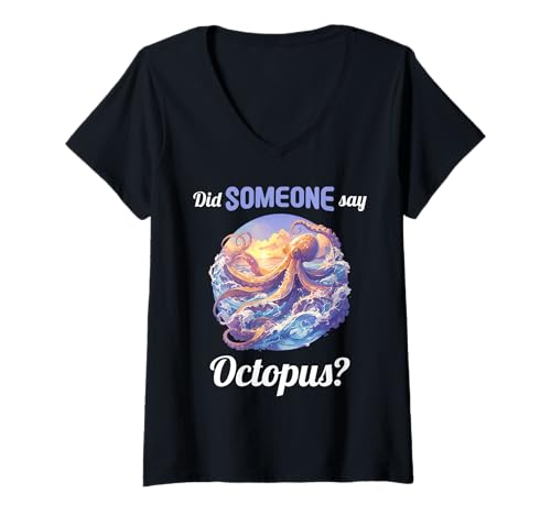 Damen Oktopus Kraken Krake T-Shirt mit V-Ausschnitt von Oktopus Kraken Krake Tier Shop