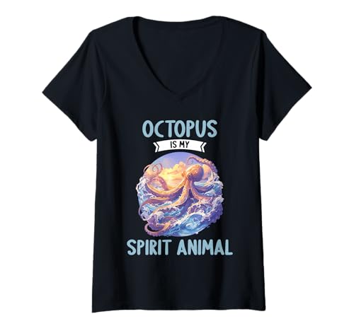 Damen Oktopus Kraken Krake T-Shirt mit V-Ausschnitt von Oktopus Kraken Krake Tier Shop
