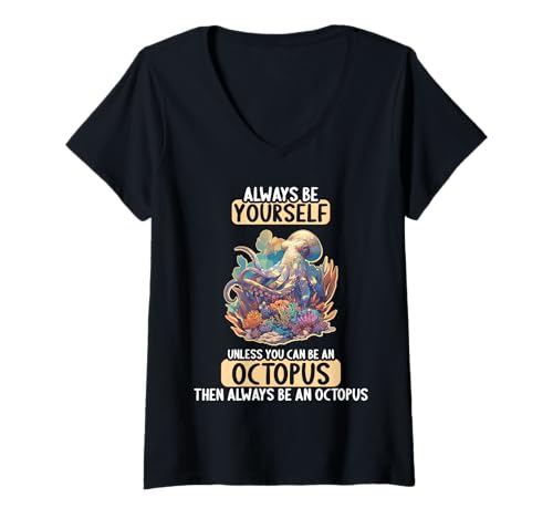 Damen Oktopus Kraken Krake T-Shirt mit V-Ausschnitt von Oktopus Kraken Krake Tier Shop