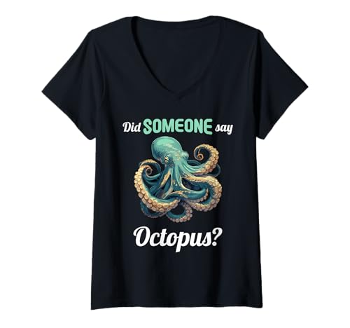 Damen Oktopus Kraken Krake T-Shirt mit V-Ausschnitt von Oktopus Kraken Krake Tier Shop