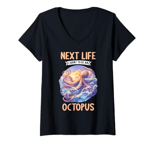 Damen Oktopus Kraken Krake T-Shirt mit V-Ausschnitt von Oktopus Kraken Krake Tier Shop