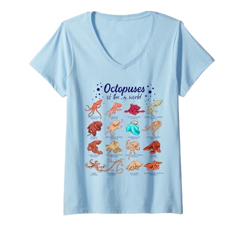 Damen Viele Verschiedene Krakenarten - Oktopus T-Shirt mit V-Ausschnitt Damen Viele Verschiedene Krakenarten - Oktopus T-Shirt mit V-Ausschnitt von Oktopus und Kraken Designs