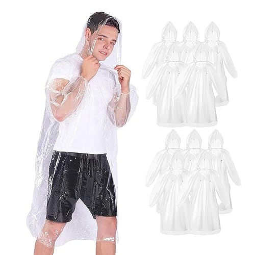 Okydoky 10 Stück Durchsichtig Regenponcho,Einweg Regenjacke mit Tunnelzug Kapuze und Elastische Manschette,Damen Herren Regencape，Wasserdicht,Leichtgewichts,Transparent（YP-XK,10P）.DE von Okydoky