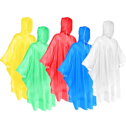 Okydoky Rain poncho with hood drawstring hood and thicker material, pack of 10, multicoloured, waterproof disposable rain jackets for festivals, concert, hiking, outdoor (colour, 10 pieces) von Okydoky