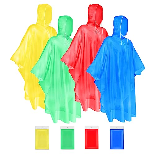 Okydoky Regenponcho mit Kapuze Kordelzug Kapuze und Dickeres Material,Mehrfarbig,Wasserdicht Einweg Regenjacken für Festivals,Konzert,Wandern,Radfahren,Camping,Outdoor (Color,4pcs) von Okydoky