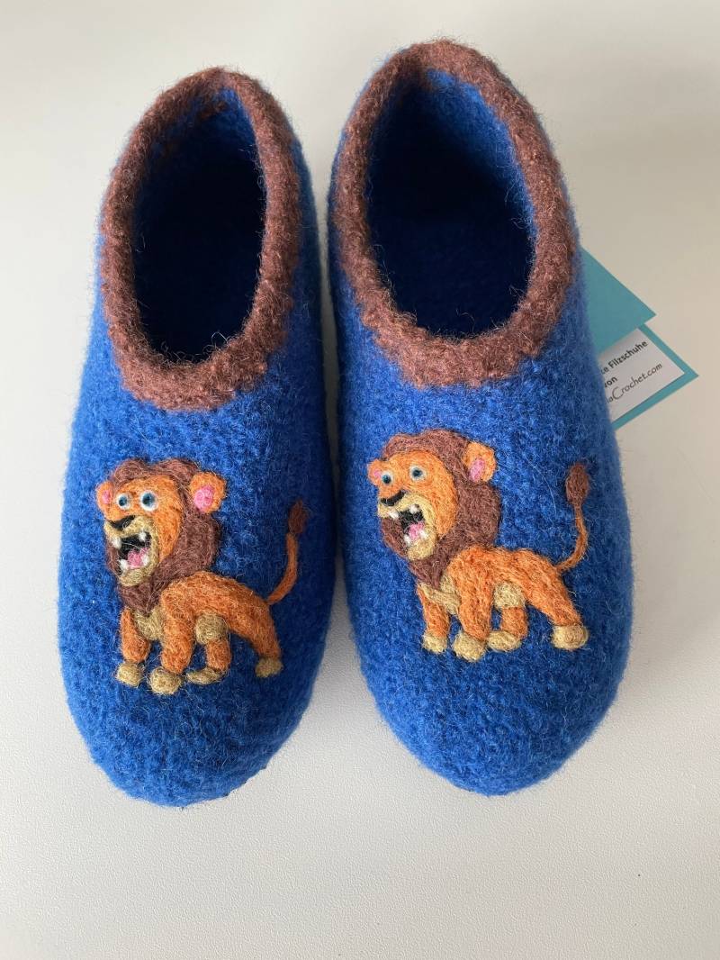 Kinder Filzschuhe Löwe Hausschuhe. Mit Latexsohle. Farbe Frei Wählbar von OlaCrochet