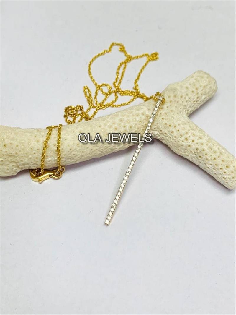 14K Gold Weiße Diamant Bar Anhänger Jubiläum Geschenk Handmade Schmuck Hochzeitsgeschenk Weihnachtsgeschenk Schönen von OlaJewelsDesigns