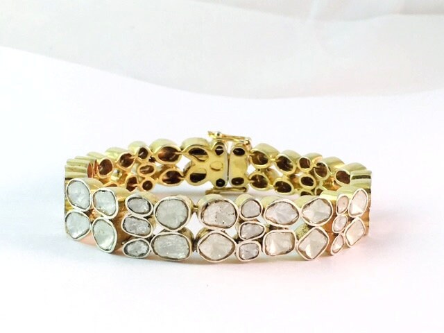 Rosenschliff Diamant Armband 925 Sterling Silber, Vergoldet von OlaJewelsDesigns