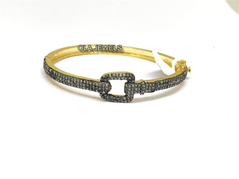 925 Sterling Silber Vergoldet Diamanten Ovale Form Halbe Armband Für Das Geschenk Mädchen Und Frauen Schöne Hochzeit Jahrestag Weihnachtsgeschenk von OlaJewelsDesigns