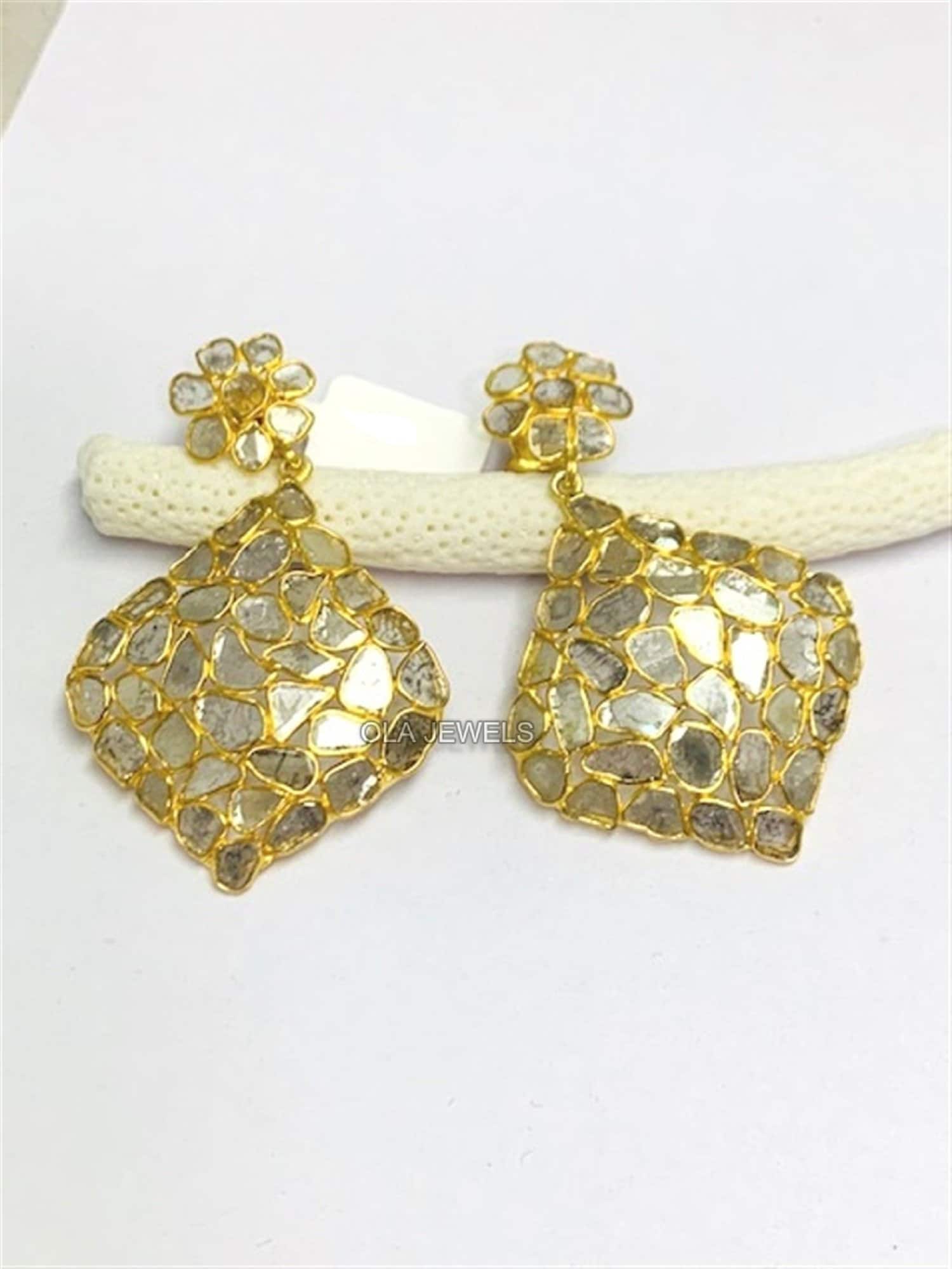 925 Sterling Silber Vergoldet Scheibe Diamant Ohrring Handgemachte Schmuck Hersteller Weihnachtsgeschenke Hochzeitsgeschenk Jahrestag Geschenk Schön von OlaJewelsDesigns