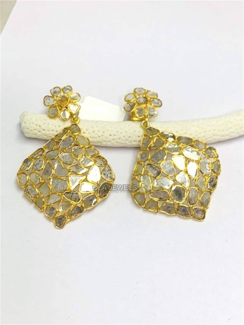 925 Sterling Silber Vergoldet Scheibe Diamant Ohrring Handgemachte Schmuck Hersteller Weihnachtsgeschenke Hochzeitsgeschenk Jahrestag Geschenk Schön von OlaJewelsDesigns