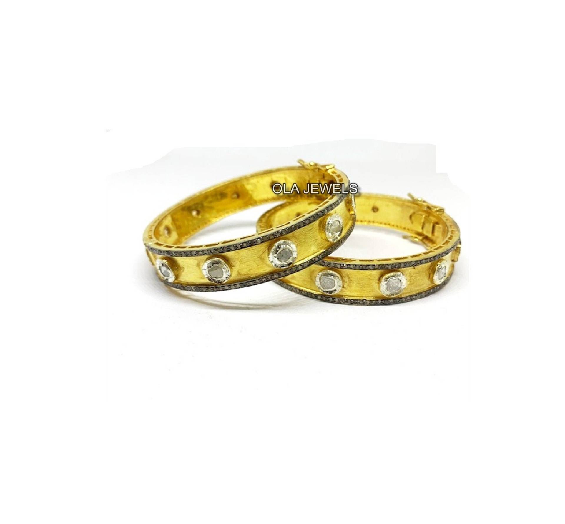 925 Sterlingsilber Pflastern Diamant Und Gold-Finish Armreif Handgemachte Schmuck Hersteller Weihnachtsgeschenk Hochzeitsgeschenk Jahrestag Geschenk von OlaJewelsDesigns