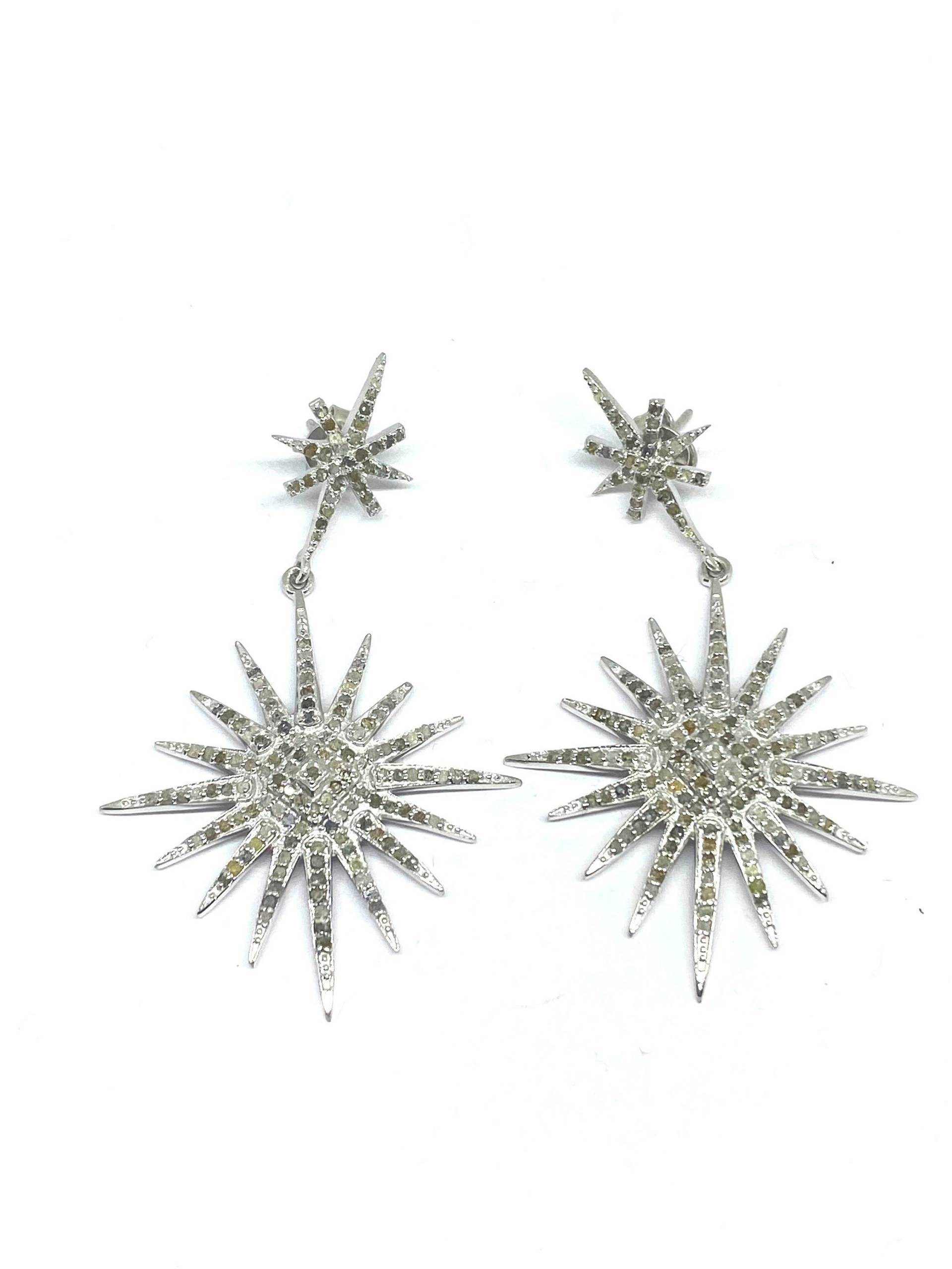 Massiv Sterling Silber 925 Schwarz Finish Mit Pave Diamant Lange Sunburst Ohrringe Weihnachtsgeschenke Hochzeitsgeschenke Jahrestag Geschenke von OlaJewelsDesigns