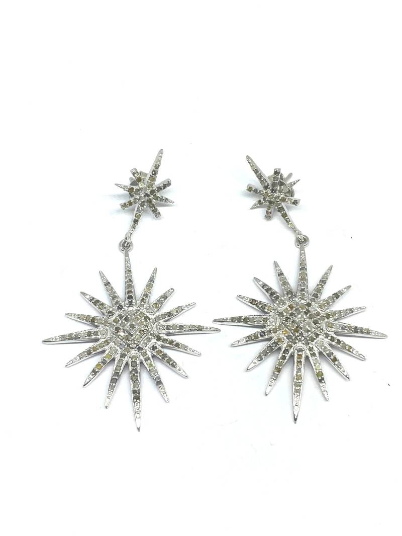 Massiv Sterling Silber 925 Schwarz Finish Mit Pave Diamant Lange Sunburst Ohrringe Weihnachtsgeschenke Hochzeitsgeschenke Jahrestag Geschenke von OlaJewelsDesigns