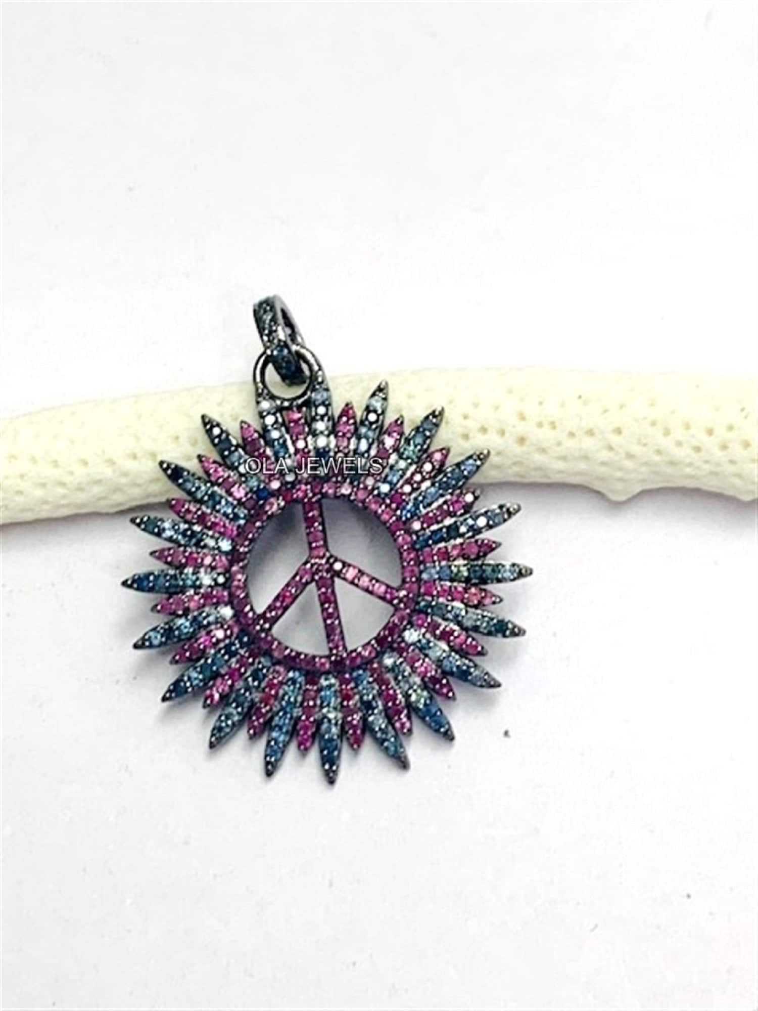 Massiver 925Er Sterlingsilber-Sunburst-Sunburst-Natur-Saphir Und Rubin Mit Geschwärztem Finish 35mm | Preis Für 1 Stück von OlaJewelsDesigns