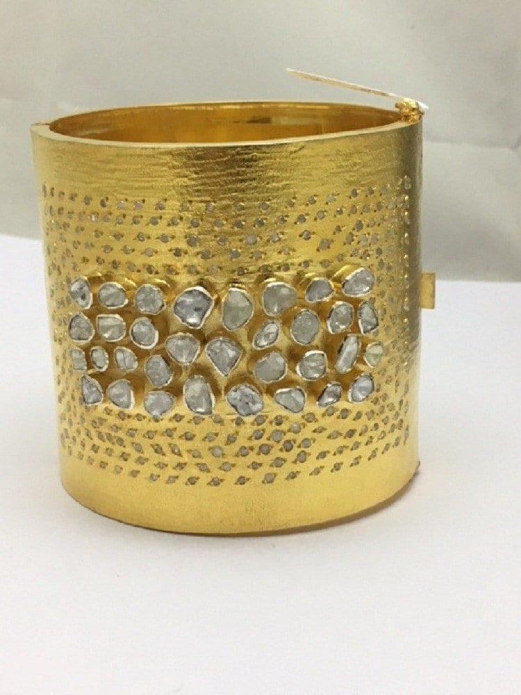 Massiver Sterling Silber Vergoldeter Roséschliff Diamant Offener Armreif 56 Mm Massiver Sterling Silber Vergoldeter Roséschliff Diamant Offener Armreif 56 Mm von OlaJewelsDesigns
