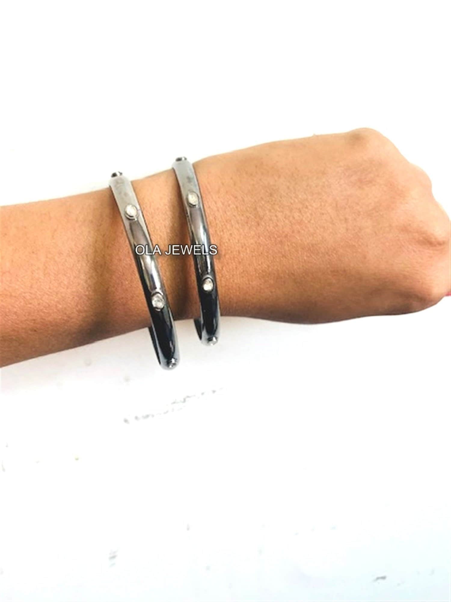 Massiver Sterling Silber925 Schwarzer Finish Schliff Am Armreif Mit Rosé Geschliffenem Diamant | Preis Für 1 Stk Massiver Sterling Silber925 Schwarzer Finish Schliff Am Armreif Mit Rosé Geschliffenem Diamant | Preis Für 1 Stk von OlaJewelsDesigns