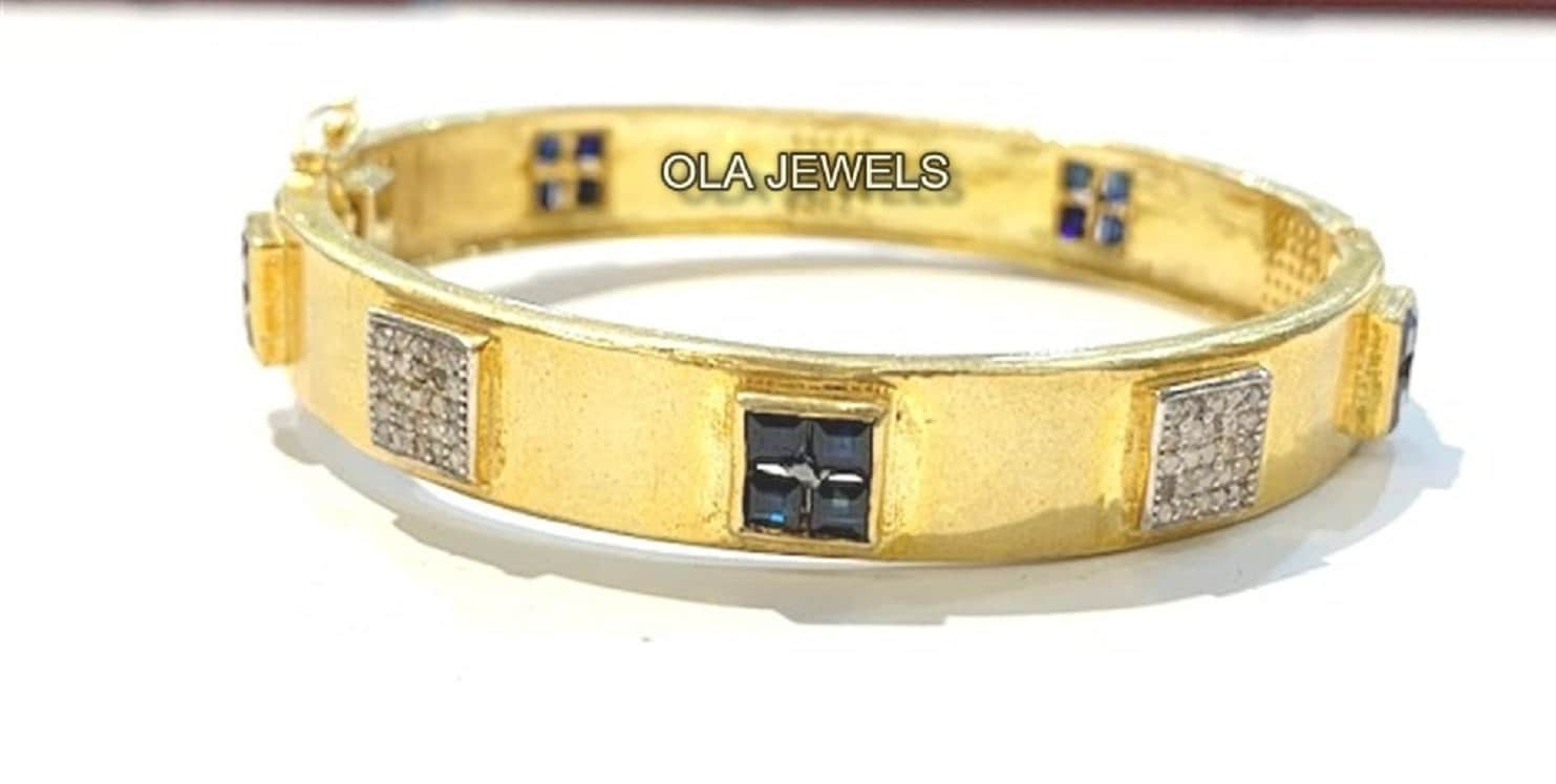 Massives 925 Sterling Silber Vergoldet Diamant Mit Blauem Saphir Armreif Schöne Hochzeitstag Valentinstag Geschenke Massives 925 Sterling Silber Vergoldet Diamant Mit Blauem Saphir Armreif Schöne Hochzeitstag Valentinstag Geschenke von OlaJewelsDesigns