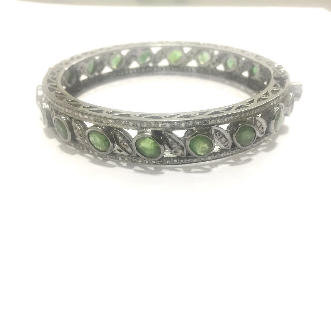 Massives Sterling Silber Mit Rosenschliff Diamant & Zu Öffnendem Armreif von OlaJewelsDesigns