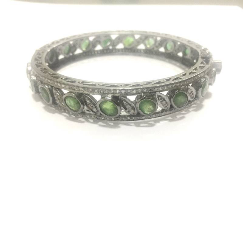 Massives Sterling Silber Mit Rosenschliff Diamant & Zu Öffnendem Armreif von OlaJewelsDesigns