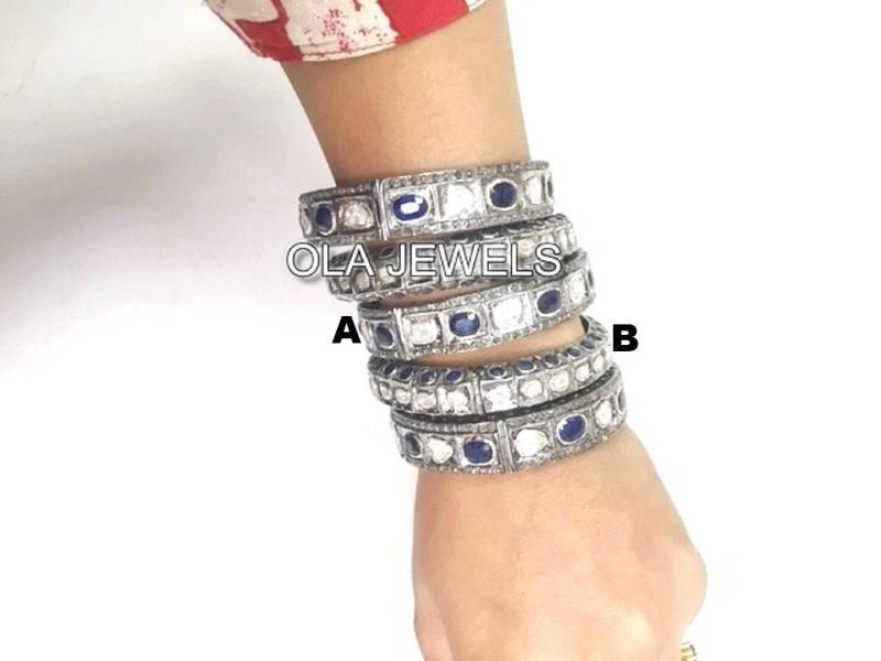 sterling Silber Rose Cut Diamant Armreif Blauer Saphir Handgemachter Schmuck von OlaJewelsDesigns