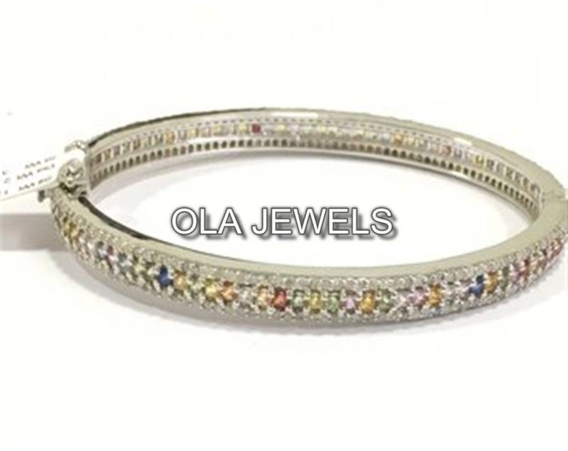 Solid 925 Sterling Silber Diamant Mit Multi-Saphir Ovale Form Armreif Armband Für Die Geschenke Mädchen Und Damen von OlaJewelsDesigns