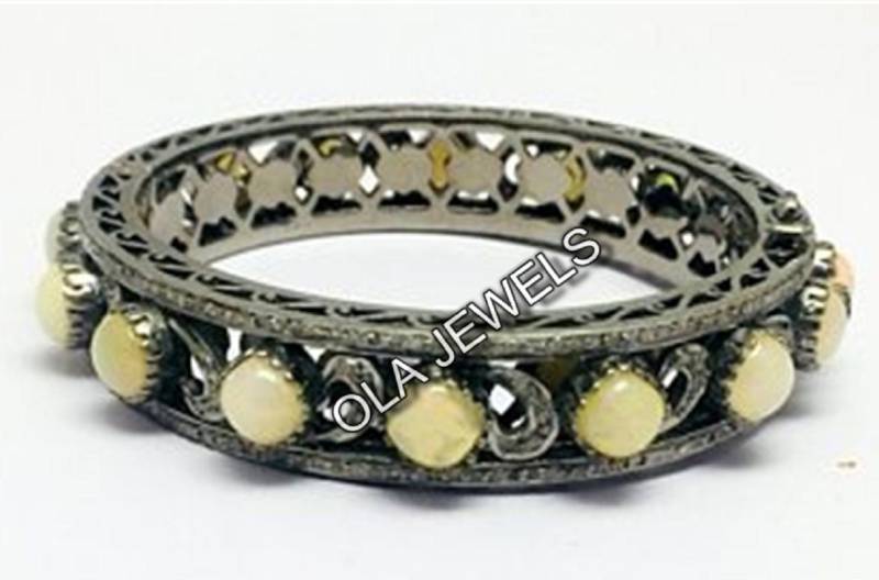 Solid 925 Sterling Silber Diamant Und Opal Armreif Für Die Geschenke Mädchen Frauen Hochzeitstag Neues Design von OlaJewelsDesigns