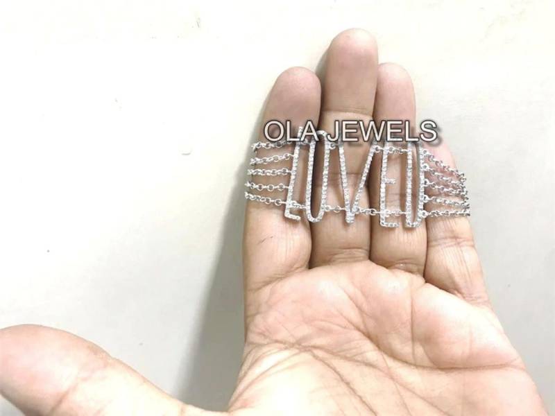 Solid 925 Sterling Silber Weiße Diamant Love Armband Für Die Geschenke Mädchen Und Frauen Hochzeitstag von OlaJewelsDesigns