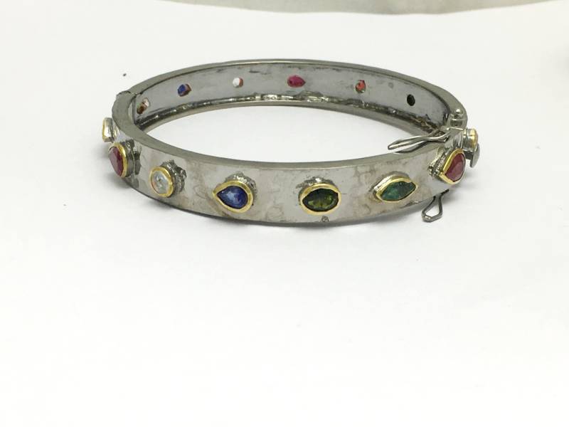 Solid Sterling Silber Multi Stein Zu Öffnenden Armreif Handmade Schmuck Hersteller Weihnachtsgeschenke Hochzeitsgeschenke Jubiläumsgeschenke von OlaJewelsDesigns