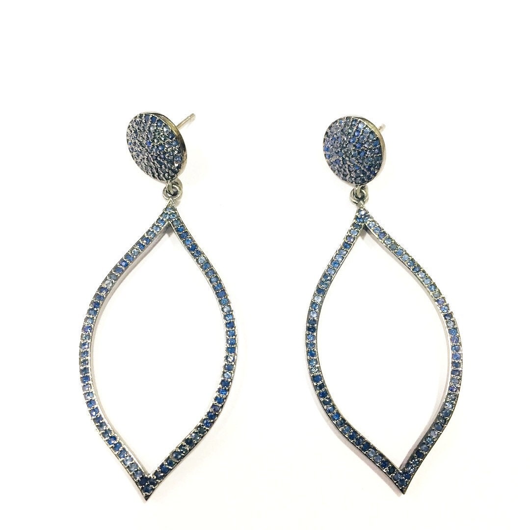 Solid Sterling Silber Schwarz Blauen Saphir Ohrhänger Handgemachte Schmuck Hersteller Weihnachtsgeschenke Hochzeitsgeschenke Jubiläum Geschenk von OlaJewelsDesigns