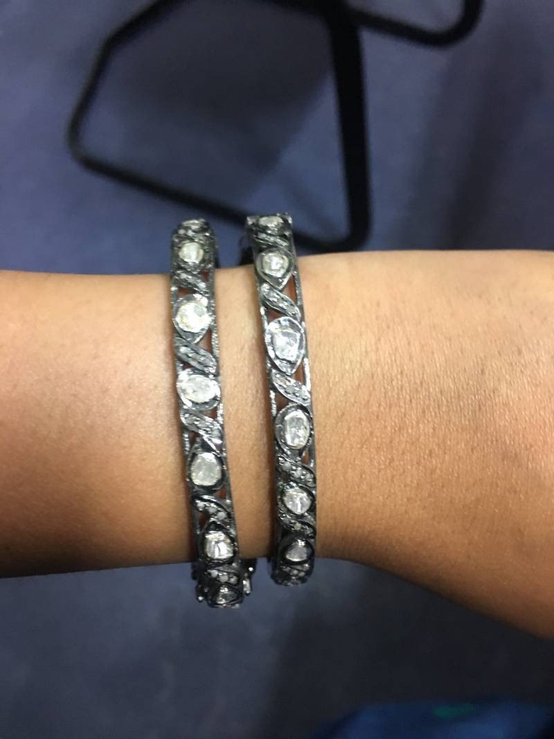 Solide 925 Sterling Silber Schwarz Rose Schneidet Diamant Armreif Handgemachte Schmuck Weihnachtsgeschenke Hochzeitsgeschenke Jahrestag Geschenke von OlaJewelsDesigns