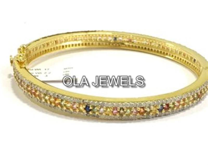 Solide 925 Sterling Silber Vergoldet Diamant Mit Multi Saphir Ovale Form Armreif Solide Jahrestag Geburtstagsgeschenke Schön von OlaJewelsDesigns