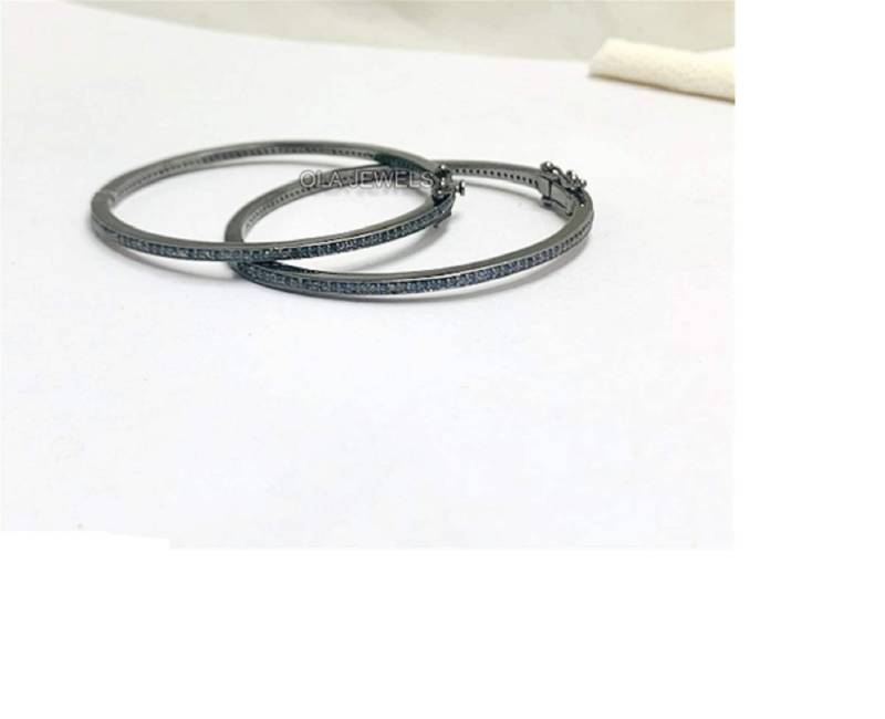 Sterling Silber 925 Oval Form Blau Saphir Offen Armreif 58 Mm | Preis Für 1 Stück von OlaJewelsDesigns