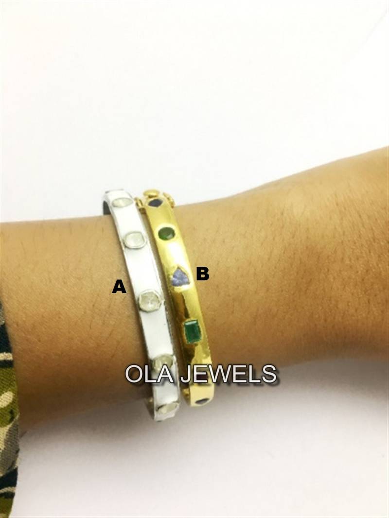 Diamant Im Rosenschliff & Multi Stone Armreif Sterlingsilber 925 Handgemachter Schmuck von OlaJewelsDesigns