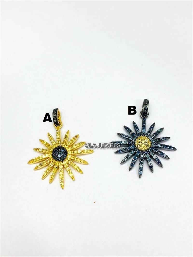 sterling Silber 925 Blauer Saphir Mit Gelbem Sunburst Anhänger Weihnachtsgeschenke Hochzeitsgeschenke Jahrestagsgeschenk Schön von OlaJewelsDesigns