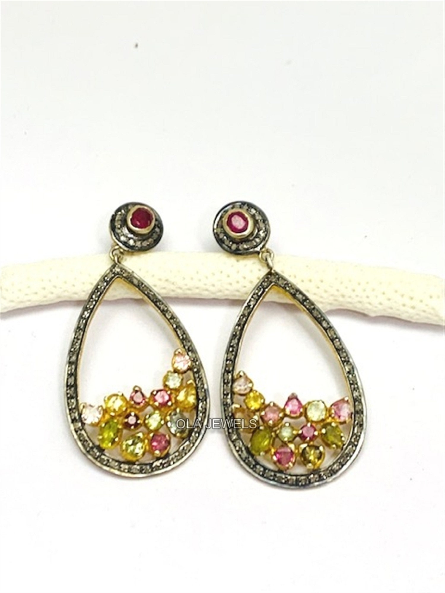 sterling Silber 925 Diamant Und Turmalin Ohrring Handmade Schmuck Hersteller Weihnachtsgeschenke Hochzeitsgeschenke Jubiläumsgeschenk von OlaJewelsDesigns