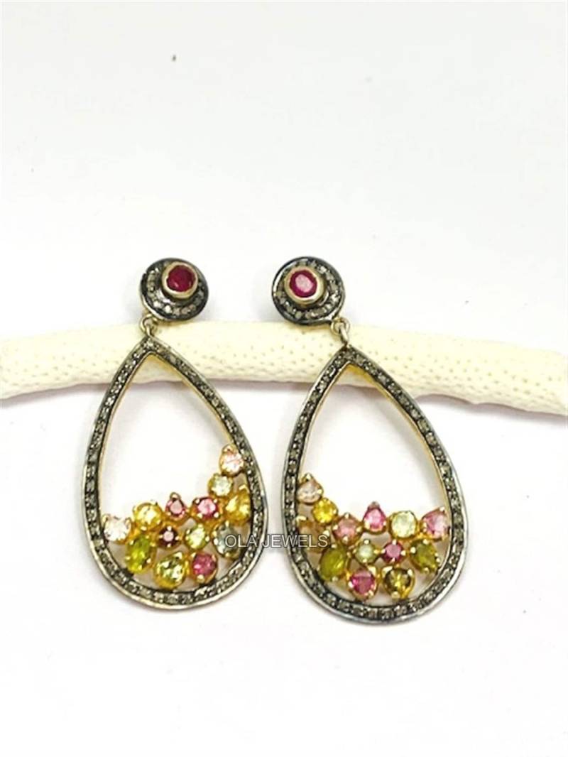 sterling Silber 925 Diamant Und Turmalin Ohrring Handmade Schmuck Hersteller Weihnachtsgeschenke Hochzeitsgeschenke Jubiläumsgeschenk von OlaJewelsDesigns