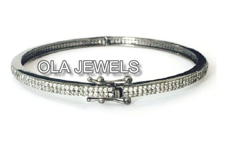 sterling Silber Mit Schwarzem Weißen Saphir 2 Reihige Zu Öffnende Armband sterling Silber Mit Schwarzem Weißen Saphir 2 Reihige Zu Öffnende Armband von OlaJewelsDesigns
