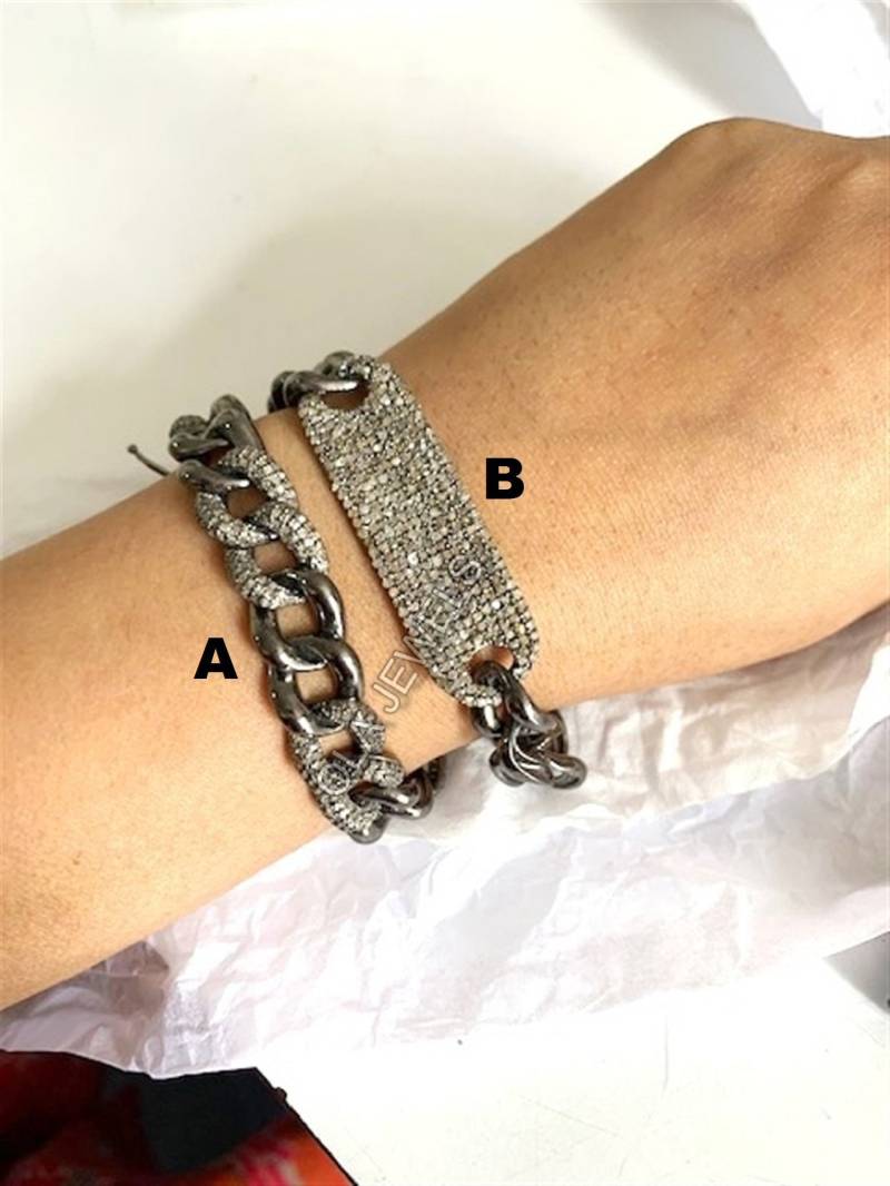 sterling Silber Schwarz Finish Ebnen Diamant Link Armband Handgemachter Schmuck Hersteller Mädchen Frauen von OlaJewelsDesigns