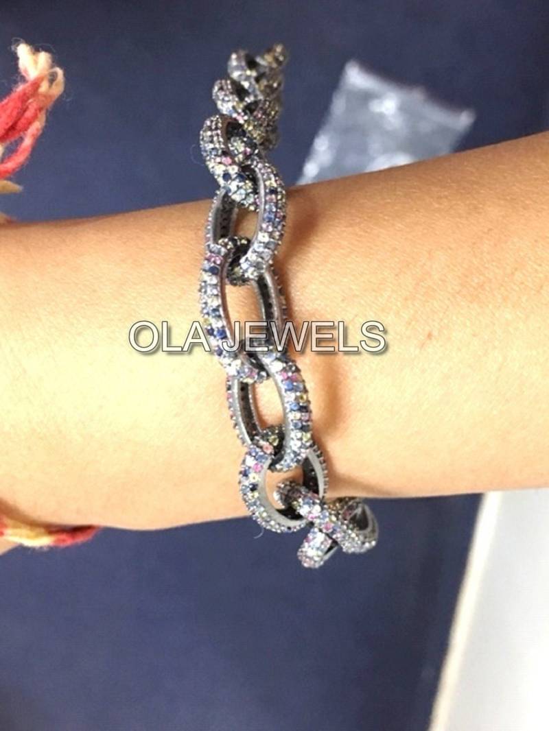 sterling Silber Schwarz Multi Saphir Link Armband Handgemachte Schmuck Hersteller Weihnachtsgeschenk Hochzeitsgeschenk Jahrestag Geschenke Armreif von OlaJewelsDesigns