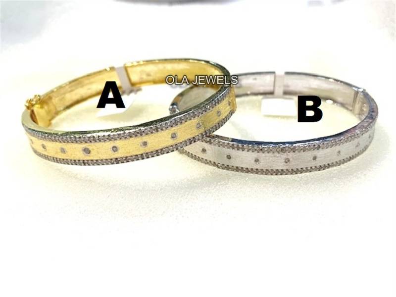 sterling Silber Vergoldet Pave Diamant Armreif Handgemachter Schmuck Weihnachtsgeschenke Hochzeitsgeschenke Jahrestag Geschenke Schönes Armband von OlaJewelsDesigns