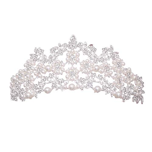 Oladfiop Vintage Braut Kopf Schmuck Prinzessin Krone Hochzeit Haar Schmuck Perle Strass Braut Haar Gummi Weiß von Oladfiop