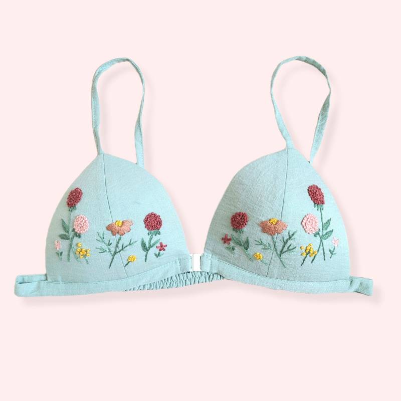 Hand Bestickter Leinen-Bh/Bestickte Blumen Bralette, Bügellose Üßer Und Sommerlicher Oberteil Für Die Strandsaison von OlalaMiaEmbroidery