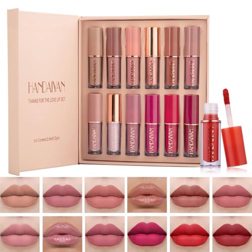 Olasfa 12 Farben Lippenstift Matt Lipgloss Set Wasserfest Flüssiger Lippenstift Langanhaltend Kosmetik für Mädchen Damen Geburtstag Geschenk von Olasfa