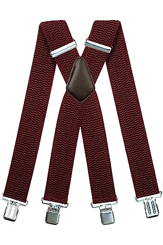 Olata Extra Breite Hosenträger für Herren – 5 cm breit, Robust und Verstellbar mit Stabilen Clips, Ideal für Arbeit und Elegante Outfits. Burgund Rot (Silber Clips) von Olata