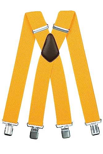 Olata Extra Breite Hosenträger für Herren – 5 cm breit, Robust und Verstellbar mit Stabilen Clips, Ideal für Arbeit und Elegante Outfits. Gelb (Silber Clips) von Olata